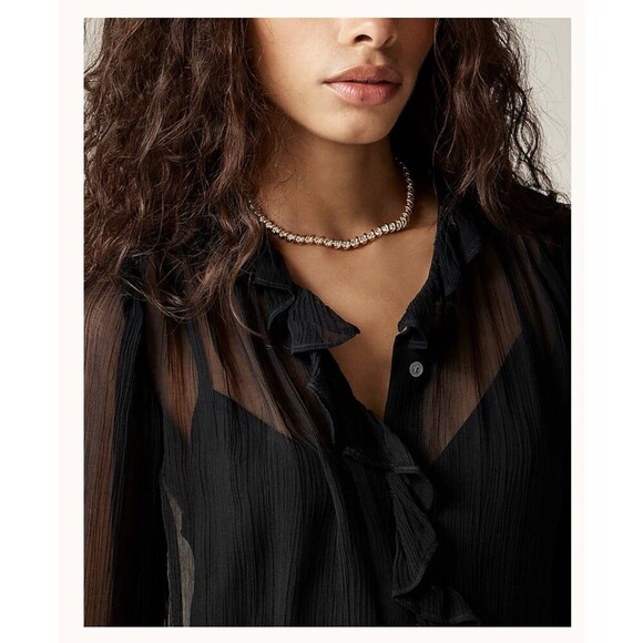 J.CREW Ruffle Button-up Shirt in Crinkle Chiffon Size 4 Black NEW Modern CF436 - Picture 3 of 16